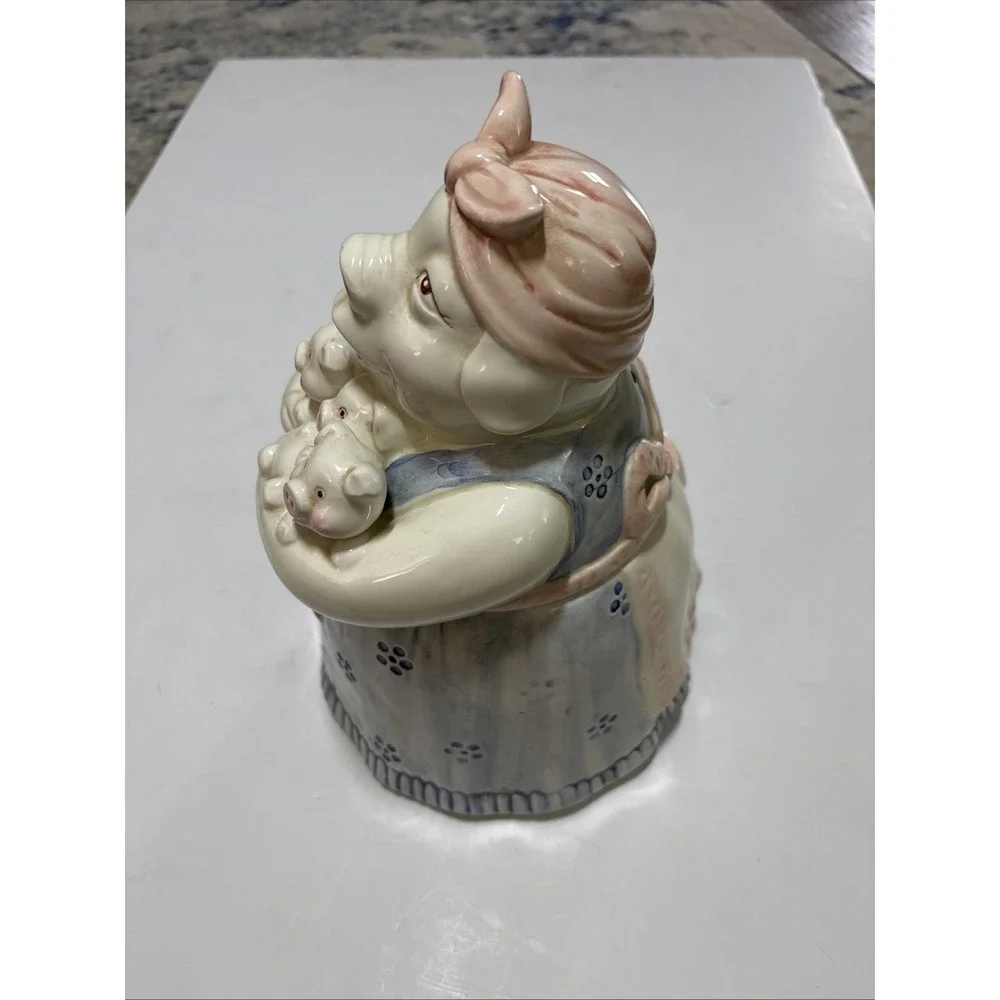 Ceramic Pig Cutest Cookie Jar Ever Momma Pig In Apron with 4 Little Piglets EUC
